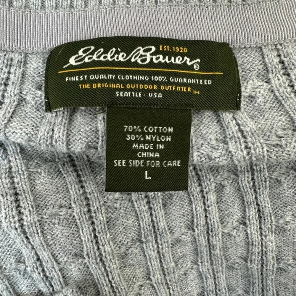 Eddie Bauer Cable Knit Button Henley Sweater Women Large Gray Cotton Nylon - Picture 4 of 4